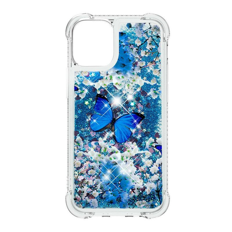 Case iPhone 13 Glitter Blue Butterflies