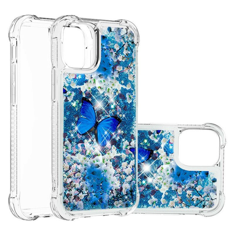 Case iPhone 13 Glitter Blue Butterflies