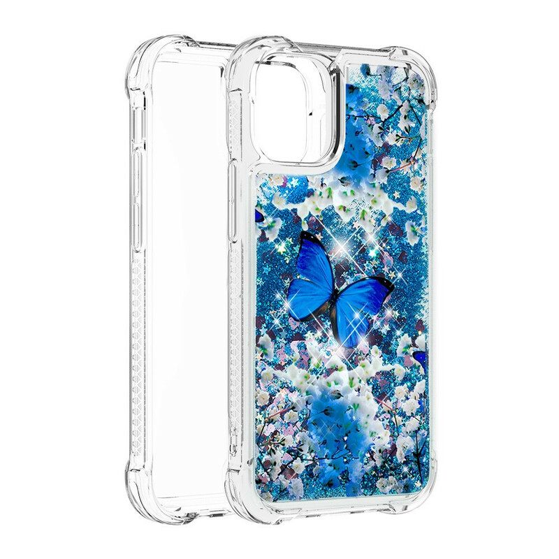 Case iPhone 13 Glitter Blue Butterflies