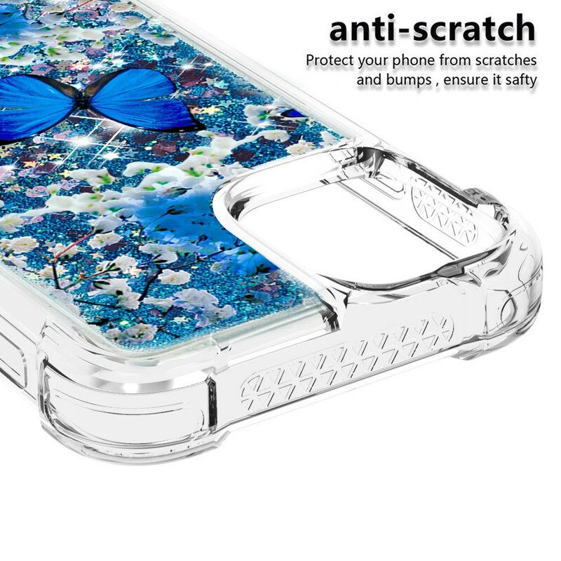 Case iPhone 13 Glitter Blue Butterflies