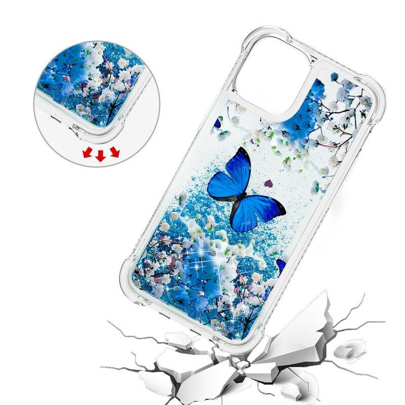 Case iPhone 13 Glitter Blue Butterflies