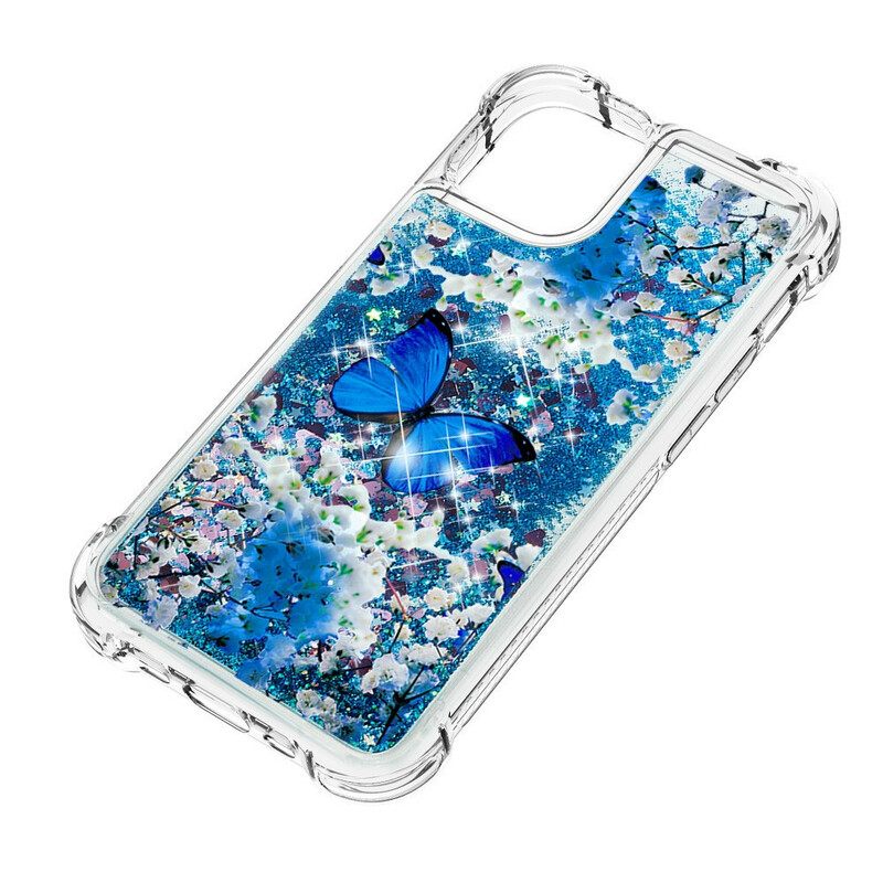 Case iPhone 13 Glitter Blue Butterflies