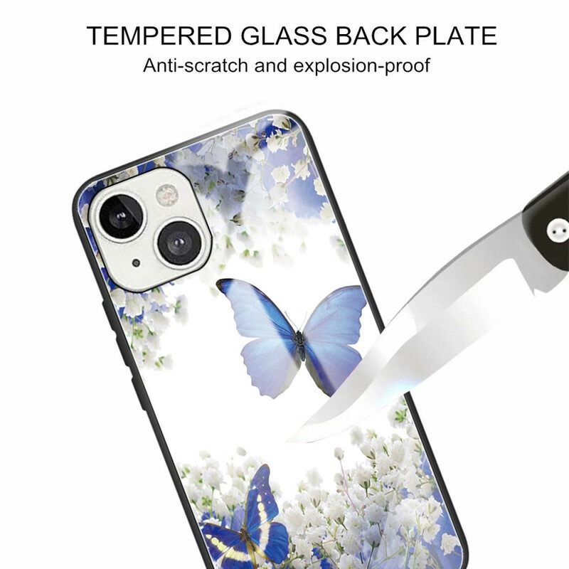 Case iPhone 13 Tempered Glass Butterflies Design