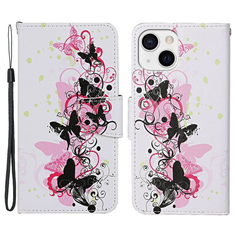 Kotelot iPhone 13 Masterful Butterflies With Lanyard