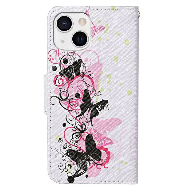 Kotelot iPhone 13 Masterful Butterflies With Lanyard