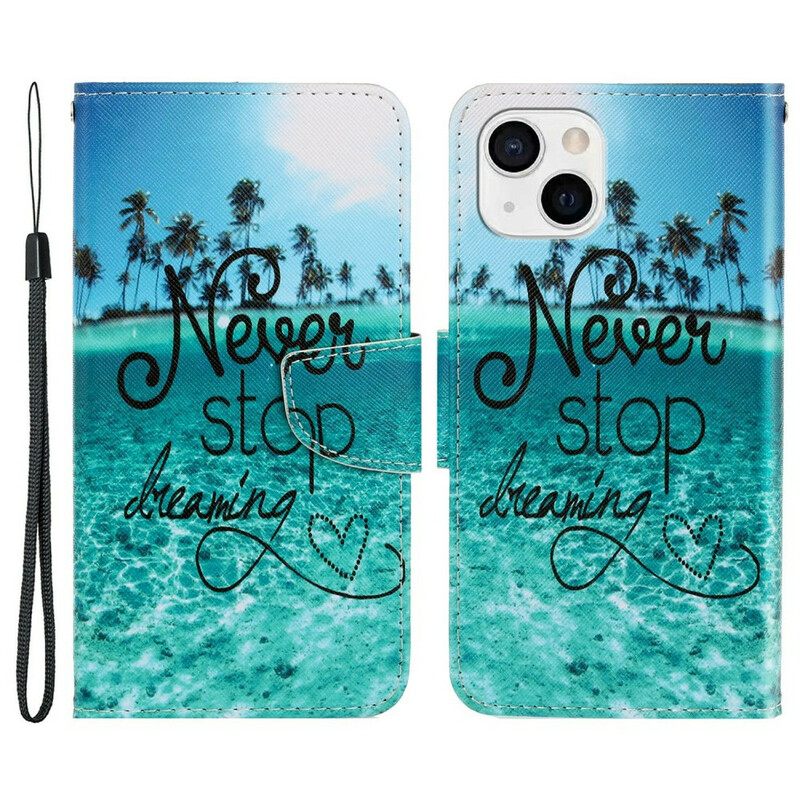 Kotelot iPhone 13 Suojaketju Kuori Never Stop Dreaming Navy Strappy