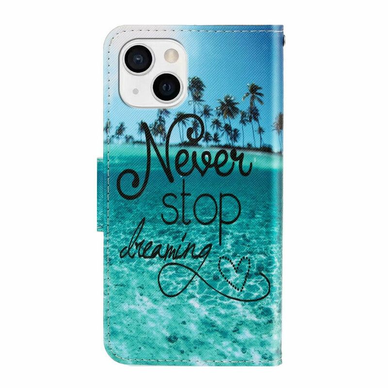 Kotelot iPhone 13 Suojaketju Kuori Never Stop Dreaming Navy Strappy