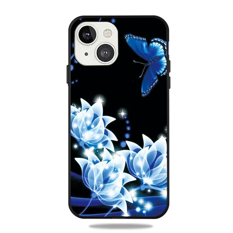 Kuori iPhone 13 Butterfly Ja Blue Flowers