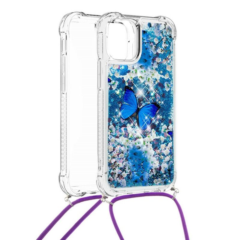 Kuori iPhone 13 Kiristysnyörillä Butterfly Sequin Kiristysnyöri