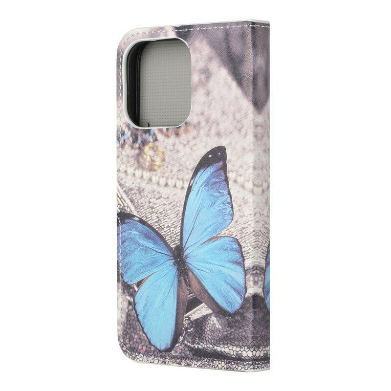 Nahkakotelo iPhone 13 Blue Butterfly