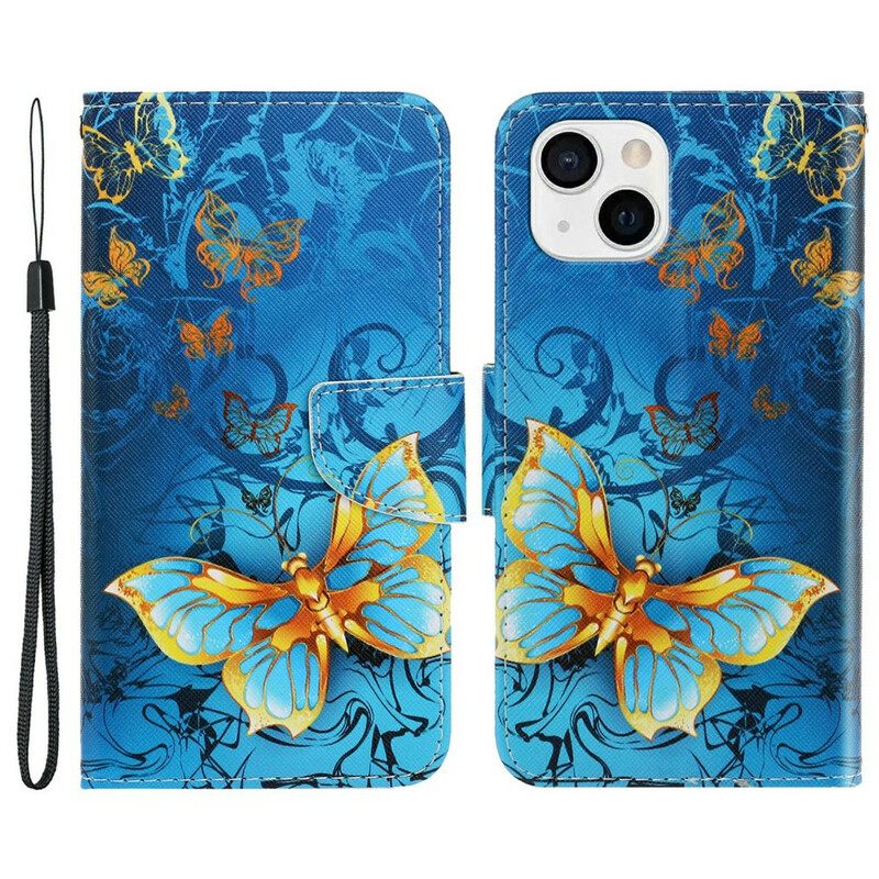 Nahkakotelo iPhone 13 Suojaketju Kuori Butterfly Strap Muunnelmia