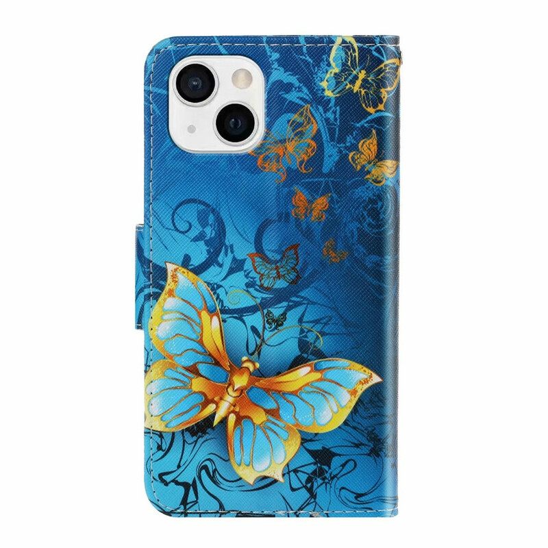 Nahkakotelo iPhone 13 Suojaketju Kuori Butterfly Strap Muunnelmia