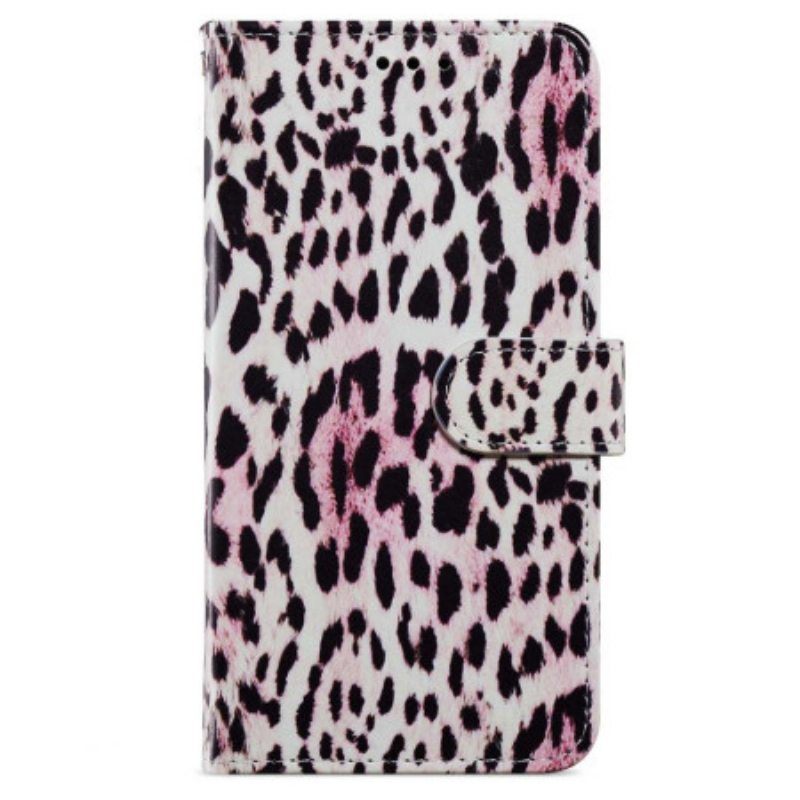 Nahkakotelo iPhone 15 Plus Suojaketju Kuori Leopard-ihoefekti Hihnalla