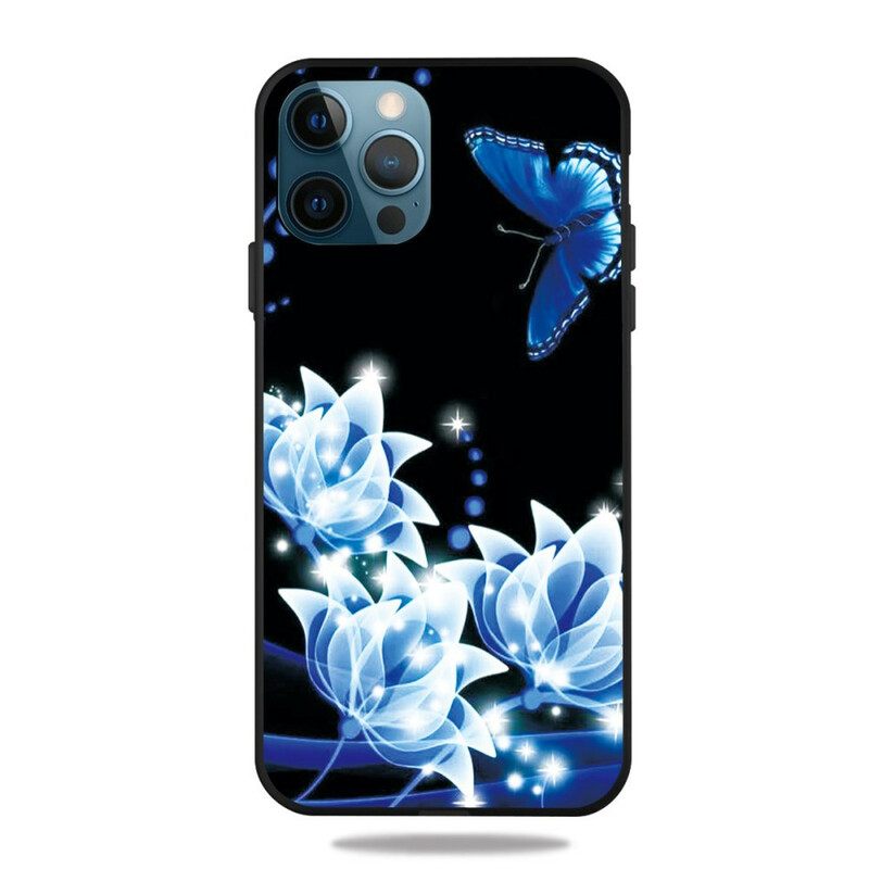 Case iPhone 13 Pro Max Butterfly Ja Blue Flowers