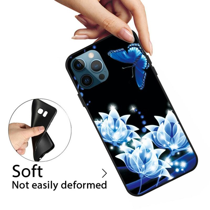 Case iPhone 13 Pro Max Butterfly Ja Blue Flowers