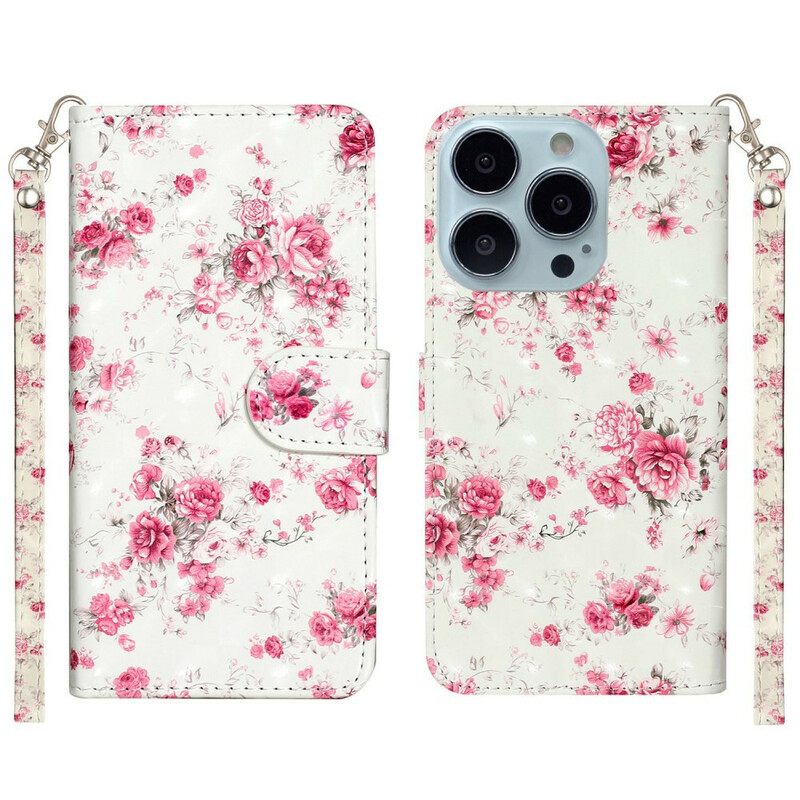 Flip Case iPhone 13 Pro Max Suojaketju Kuori Strap Light Spot Flowers