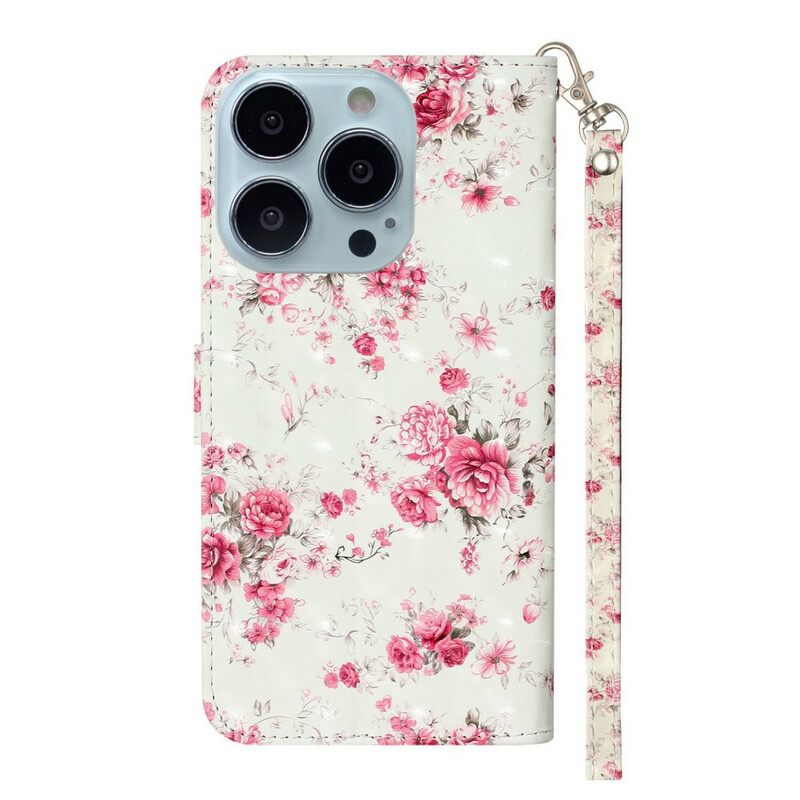 Flip Case iPhone 13 Pro Max Suojaketju Kuori Strap Light Spot Flowers