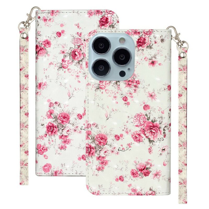 Flip Case iPhone 13 Pro Max Suojaketju Kuori Strap Light Spot Flowers