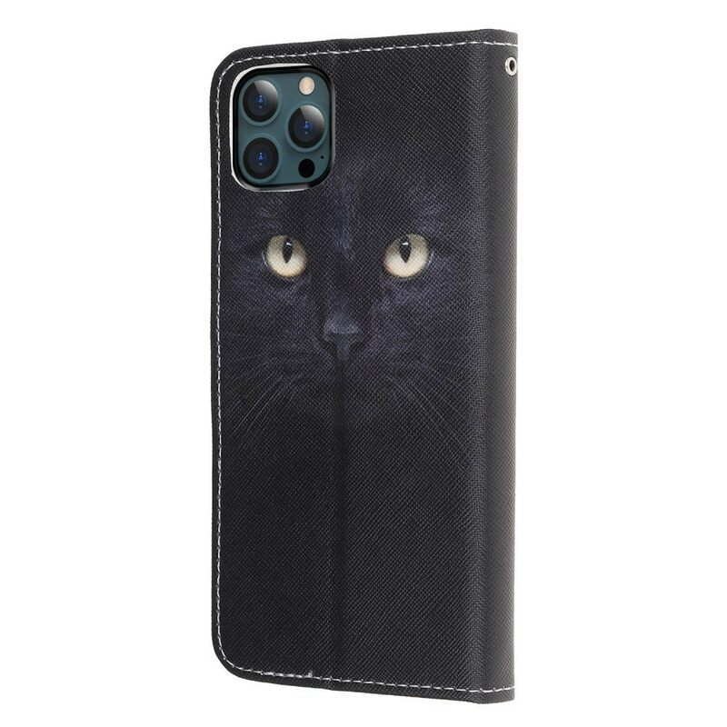 Kotelot iPhone 13 Pro Max Suojaketju Kuori Black Cat Eyes Hihnalla