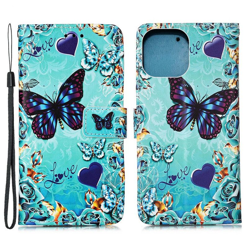 Kotelot iPhone 13 Pro Max Suojaketju Kuori Love Butterflies In Strap