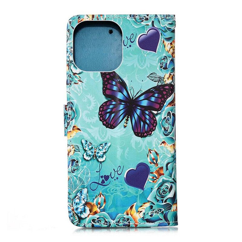 Kotelot iPhone 13 Pro Max Suojaketju Kuori Love Butterflies In Strap