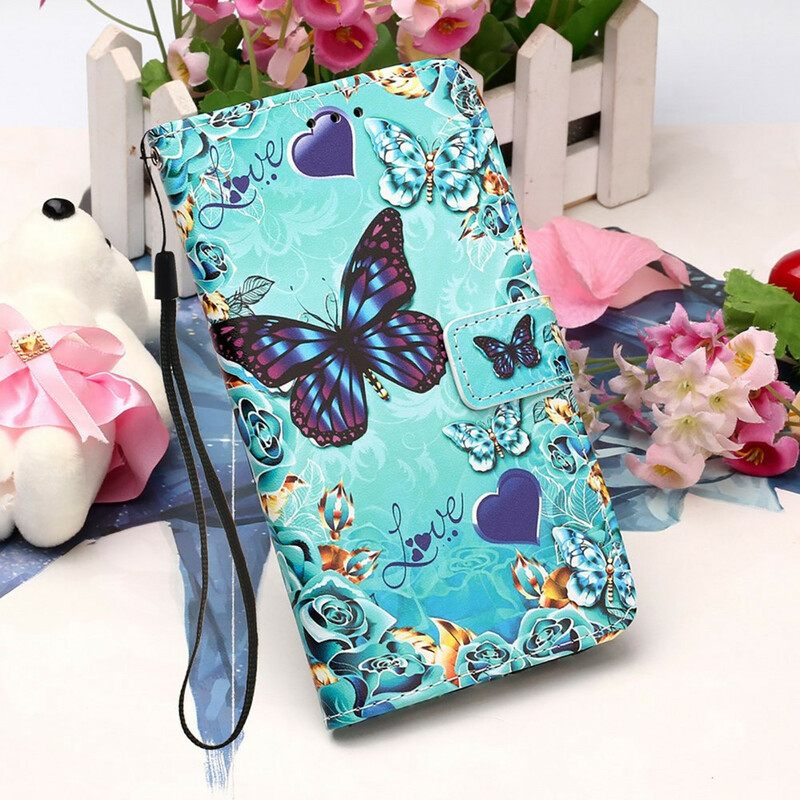 Kotelot iPhone 13 Pro Max Suojaketju Kuori Love Butterflies In Strap