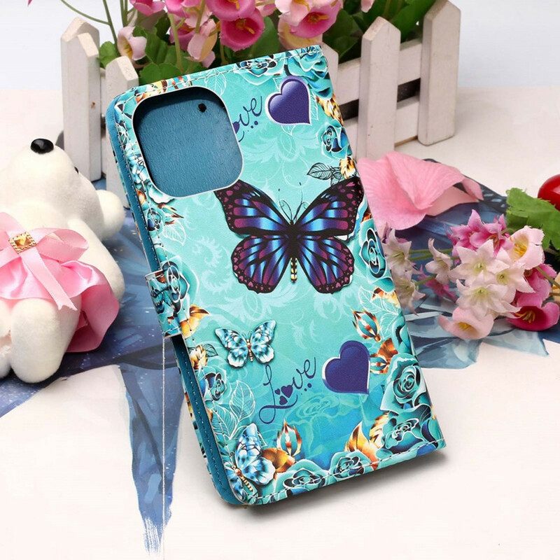 Kotelot iPhone 13 Pro Max Suojaketju Kuori Love Butterflies In Strap