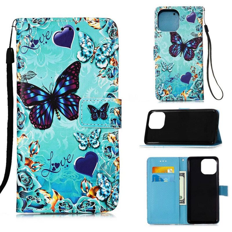 Kotelot iPhone 13 Pro Max Suojaketju Kuori Love Butterflies In Strap