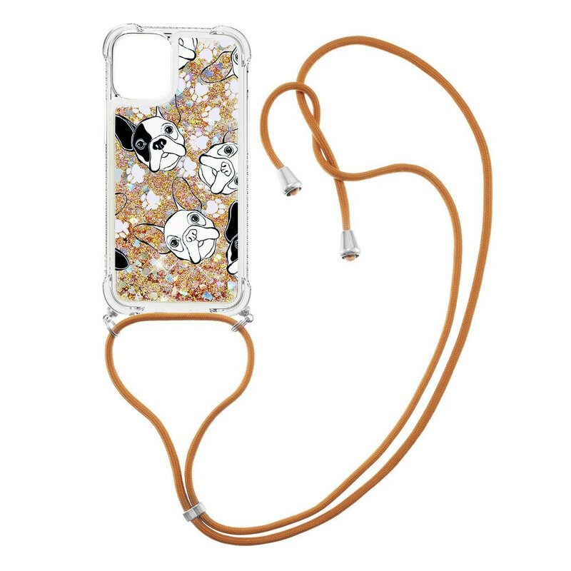 Kuori iPhone 13 Pro Max Kiristysnyörillä Sequin Drawstring Dogs