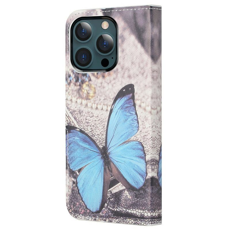 Nahkakotelo iPhone 13 Pro Max Blue Butterfly