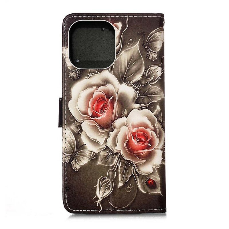 Nahkakotelo iPhone 13 Pro Max Golden Roses