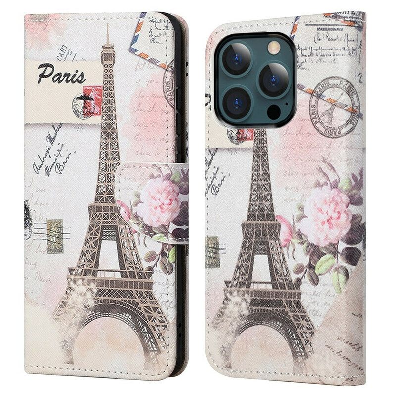 Nahkakotelo iPhone 13 Pro Max Retro Eiffel-torni