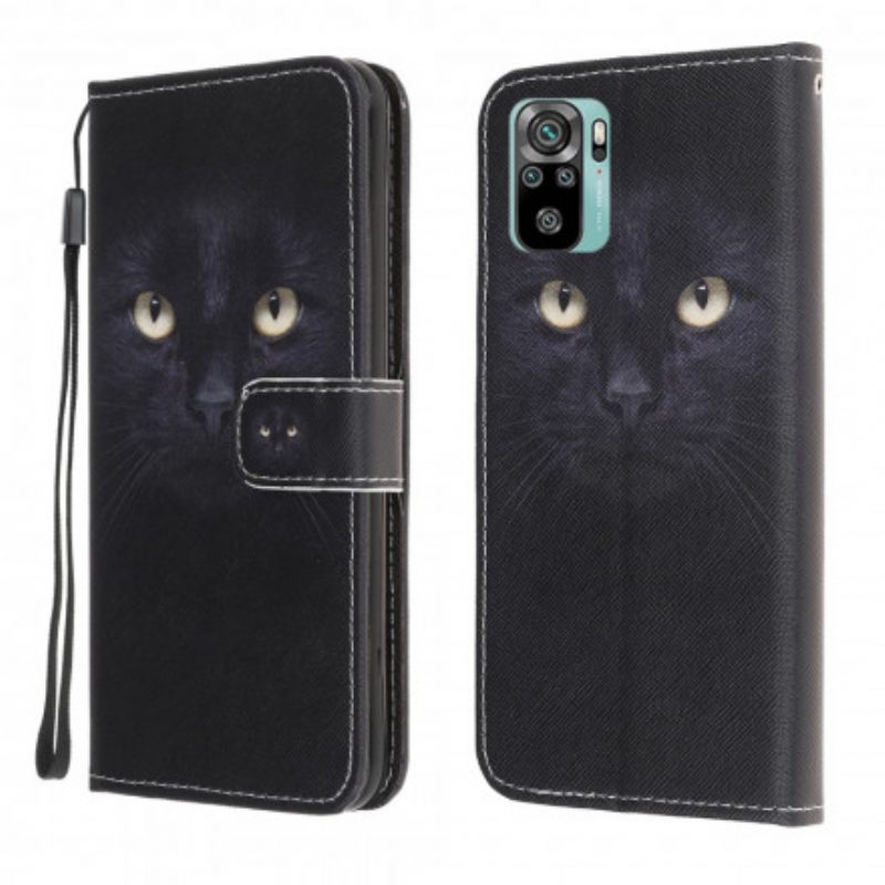 Kotelot Xiaomi Redmi Note 10 / 10S Suojaketju Kuori Black Cat Eyes Hihnalla