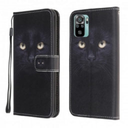 Kotelot Xiaomi Redmi Note 10 / 10S Suojaketju Kuori Black Cat Eyes Hihnalla