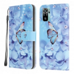 Kotelot Xiaomi Redmi Note 10 / 10S Suojaketju Kuori Diamond Butterflies Hihnalla