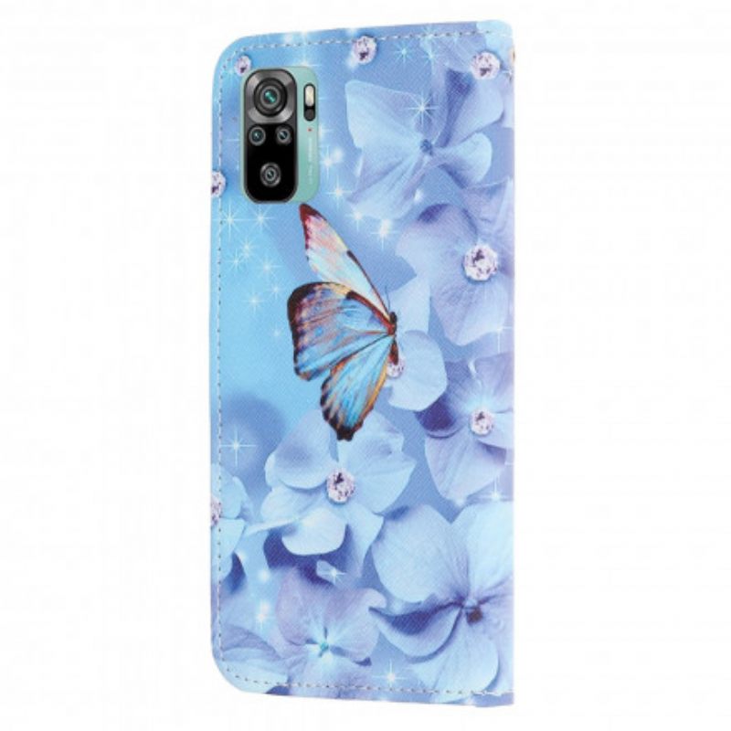 Kotelot Xiaomi Redmi Note 10 / 10S Suojaketju Kuori Diamond Butterflies Hihnalla