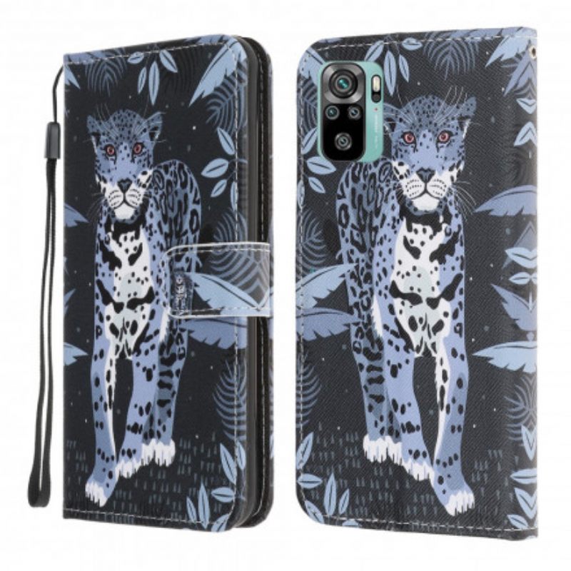 Nahkakotelo Xiaomi Redmi Note 10 / 10S Suojaketju Kuori Leopard Hihnalla