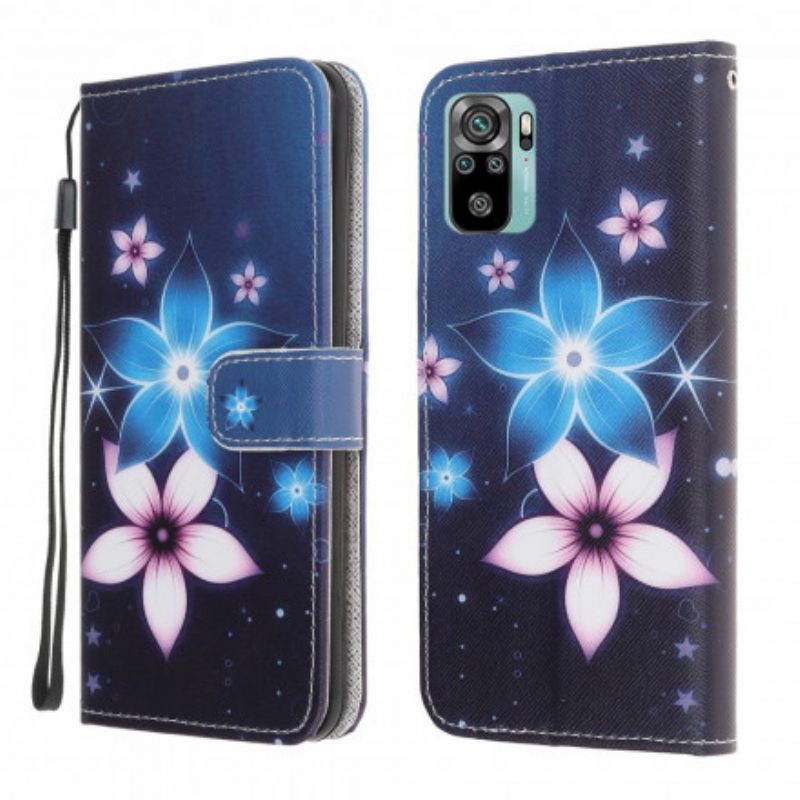 Nahkakotelo Xiaomi Redmi Note 10 / 10S Suojaketju Kuori Lunar Strap Flowers