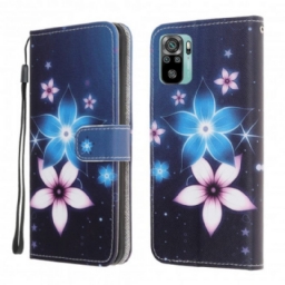 Nahkakotelo Xiaomi Redmi Note 10 / 10S Suojaketju Kuori Lunar Strap Flowers