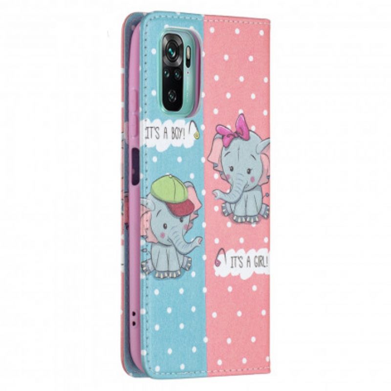 Puhelinkuoret Xiaomi Redmi Note 10 / 10S Kotelot Flip Baby Elephants