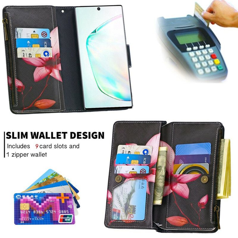 Flip Case Samsung Galaxy Note 10 Flower Vetoketjullinen Tasku