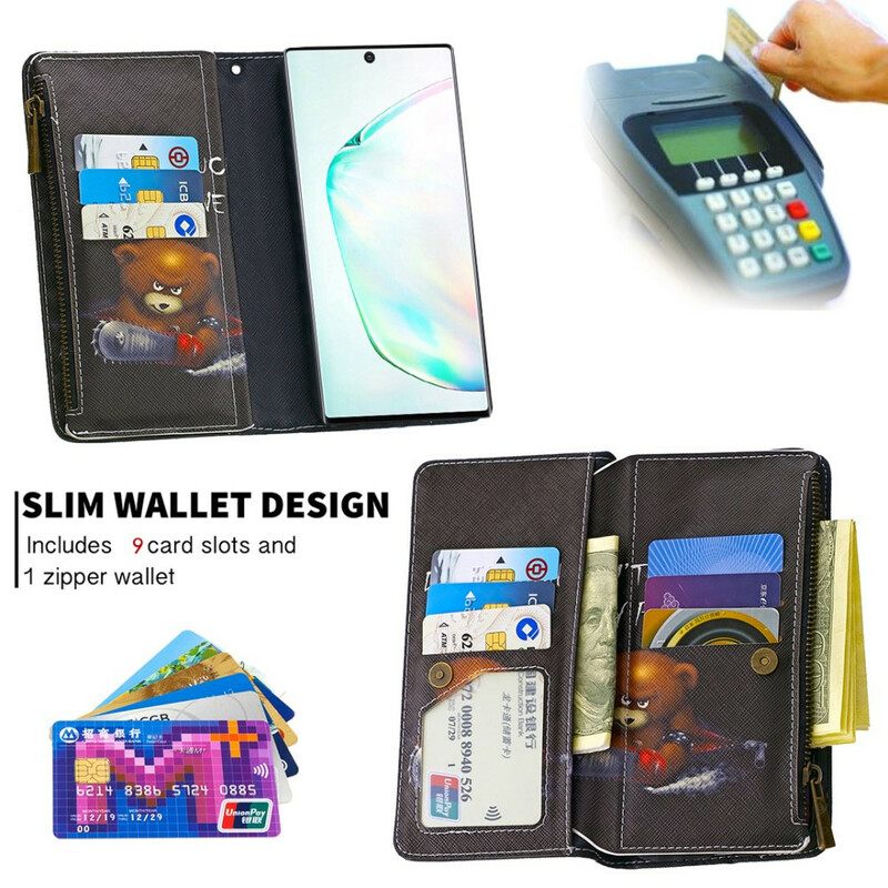 Flip Case Samsung Galaxy Note 10 Vetoketjullinen Pussikarhu