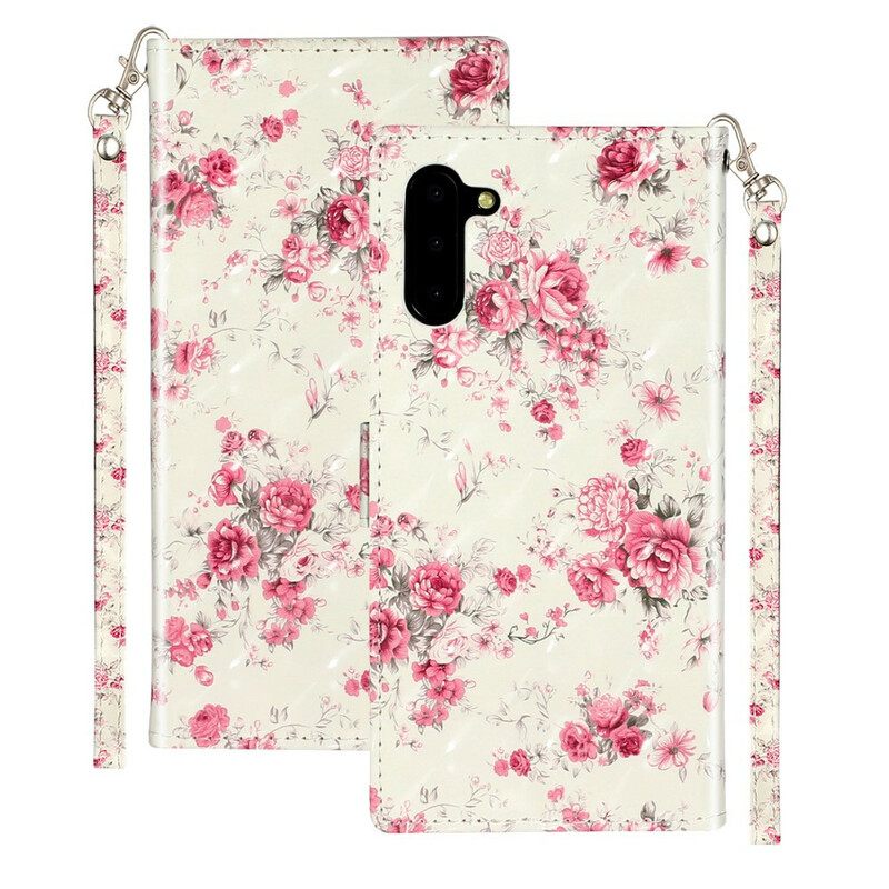 Nahkakotelo Samsung Galaxy Note 10 Suojaketju Kuori Strap Light Spot Flowers