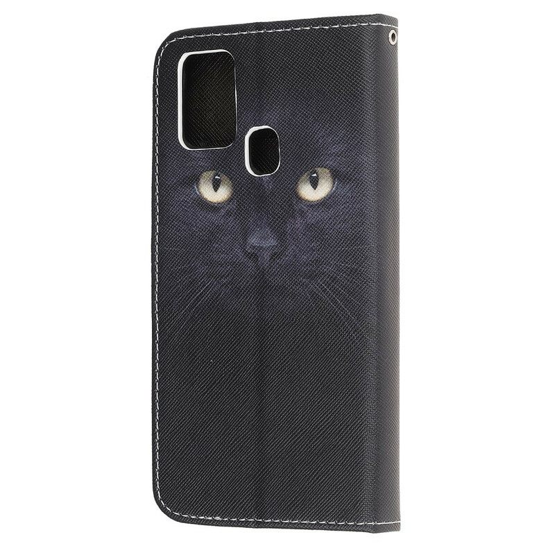 Kotelot Samsung Galaxy M31 Suojaketju Kuori Black Cat Eyes Hihnalla