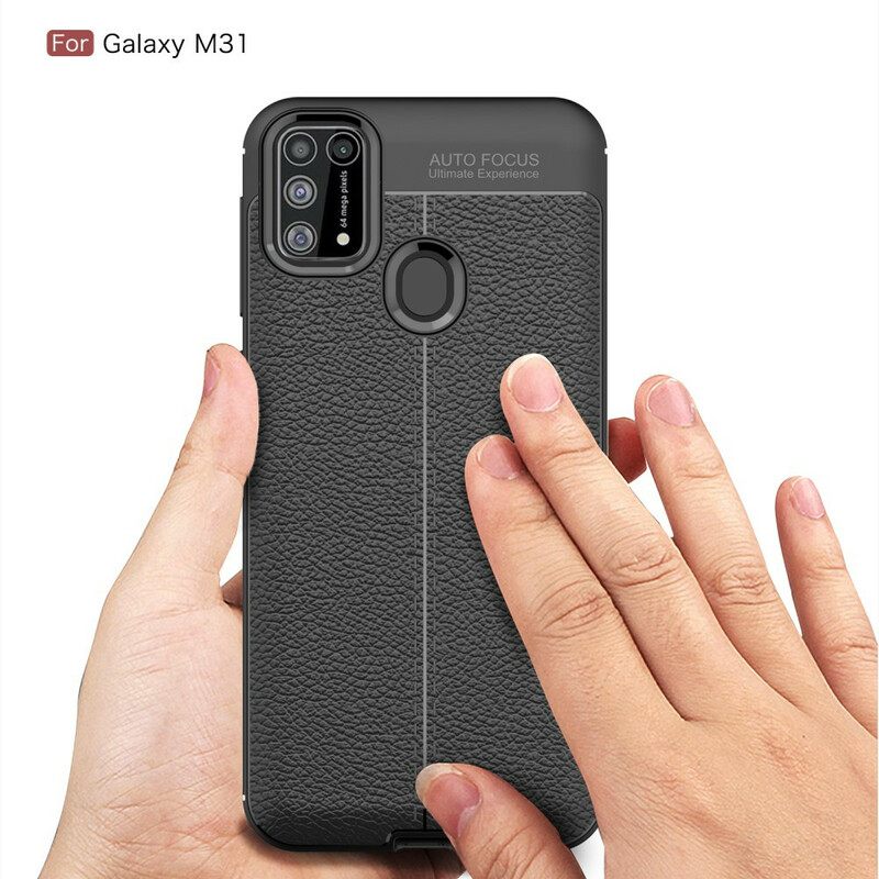 Kuori Samsung Galaxy M31 Double Line Litchi Leather Effect