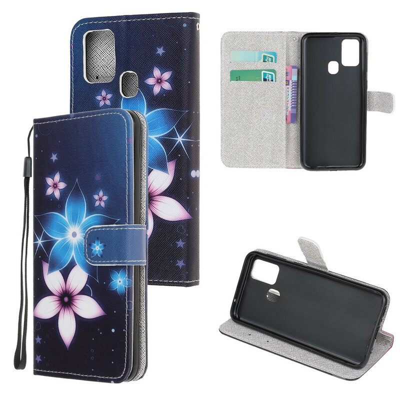 Nahkakotelo Samsung Galaxy M31 Suojaketju Kuori Lunar Strap Flowers