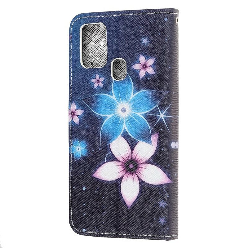 Nahkakotelo Samsung Galaxy M31 Suojaketju Kuori Lunar Strap Flowers