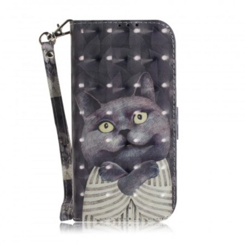 Flip Case Samsung Galaxy A7 Suojaketju Kuori Grey Thong Cat