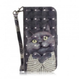 Flip Case Samsung Galaxy A7 Suojaketju Kuori Grey Thong Cat