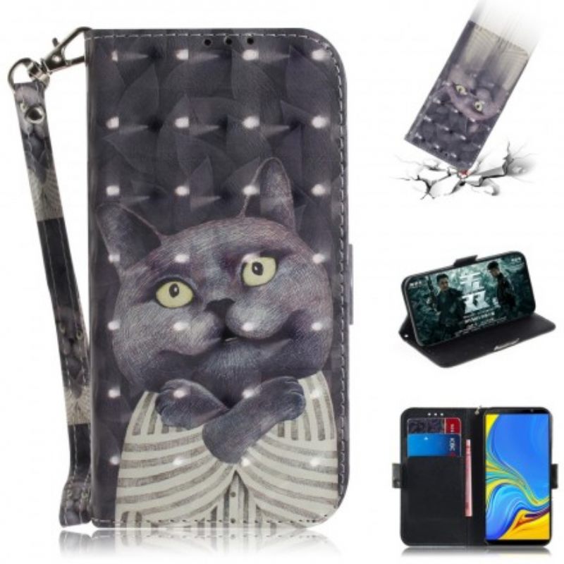 Flip Case Samsung Galaxy A7 Suojaketju Kuori Grey Thong Cat